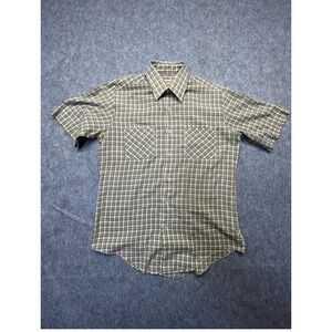 Wedgefield Button Down Short Sleeve Plaid Poly Cotton Green Mens Medium